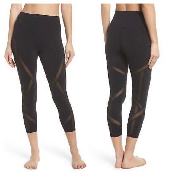 Alo sheer mesh detail leggings capris black - Picture 1 of 8